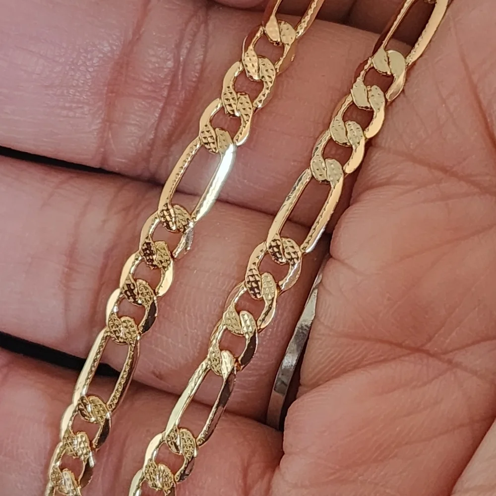 Gold Stainless Steel Figaro Chain Necklace with NY Giants Pendant